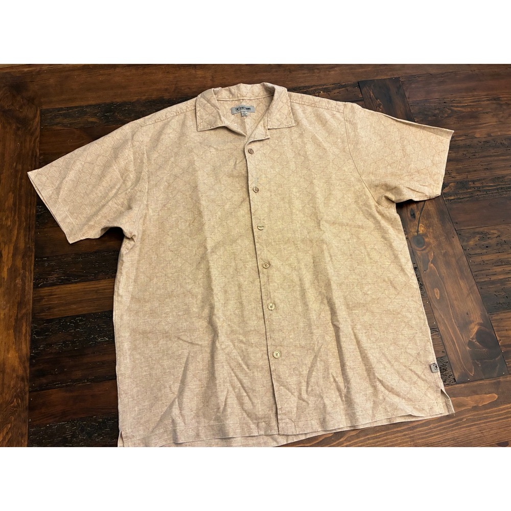 Stacy Adams Tan Argyle Button Down Linen Shirt Men 3X Dress Shirt Short Sleeve